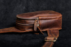 Genuine Leather Mens Cool Chest Bag Sling Bag Crossbody Bag Travel Bag Hiking Bag for men