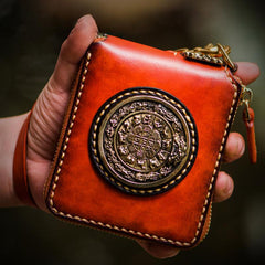 Handmade Leather Small Tibetan Tooled Mens billfold Wallet Cool Chain Wallet Biker Wallet for Men - imessengerbags