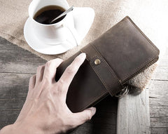 Handmade Leather Mens Clutch Wallet Cool Leather Wallet Long Phone Wallets for Men