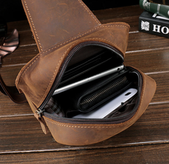 Vintage Leather Mens Sling Shoulder Bags Sling Bag Chest Bag Sling Backpack for men - imessengerbags