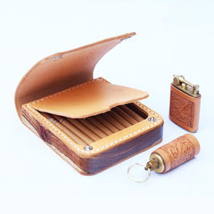 Wooden Beige Leather Mens Cigarette Case Cool Custom Cigarette Holder for Men