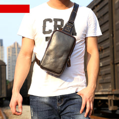 Handmade Leather Mens Cool Chest Bag Sling Bag Crossbody Bag Travel Bag Hiking Bag for men