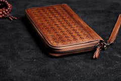 Handmade Leather Mens Cool Long Leather Wallet Card Wallet Clutch Wristlet Wallet for Men - imessengerbags