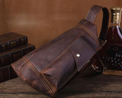 Genuine Leather Mens Cool Chest Bag Sling Bag Crossbody Bag Travel Bag Hiking Bag for men