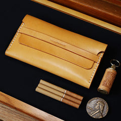 Cool Wooden Slim Leather Mens 20pcs Cigarette Case Custom Beige Cigarette Holder for Men - imessengerbags