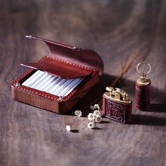 Handmade Wooden Black Leather Mens 20pcs Cigarette Case Cool Custom Cigarette Holder for Men