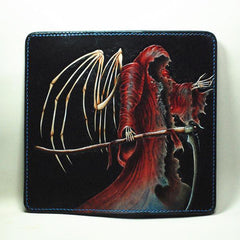 Handmade Leather The Death Tooled Mens Long Wallet Cool Leather Wallet Clutch Wallet for Men - imessengerbags