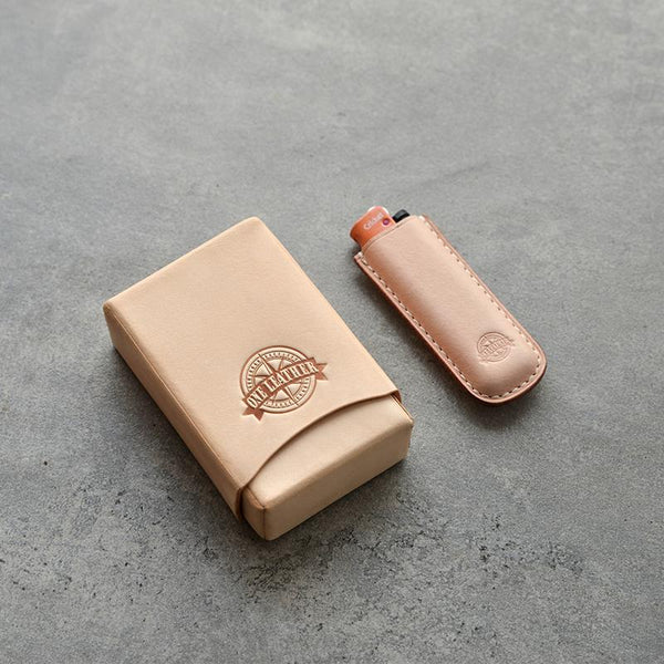 Handmade Beige Leather Mens 20pcs Cigarette Case Cool Custom Cigarette Case for Men