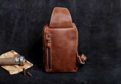 Genuine Leather Mens Cool Chest Bag Sling Bag Crossbody Bag Travel Bag Hiking Bag for men - imessengerbags