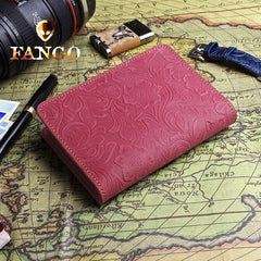Handmade Leather Floral Mens Cool Travel Short Wallet Passport Card Holder Small Card Slim Wallets for Men - imessengerbags