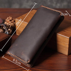 Handmade Leather Mens Cool Long Leather Wallet Bifold Clutch Wallet for Men