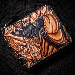 Handmade Leather Chinese Black&White Tooled Mens billfold Wallet Cool Leather Wallet Slim Wallet for Men - imessengerbags
