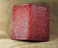 Handmade Leather Tooled Trifold Henna Floral Mens Long Wallet Cool Leather Wallet Clutch Wallet for Men - imessengerbags