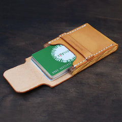 Handmade Wooden Brown Cool Leather Mens Wallet Small Card Holder Coin Wallet for Men - imessengerbags