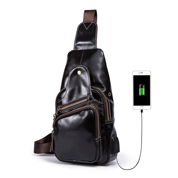 Leather Cool Chest Bag Sling Bag Sling Crossbody Bag Sling Travel Bag Hiking Bag For Mens - imessengerbags