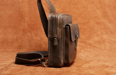 Genuine Leather Mens Cool Chest Bag Sling Bag Crossbody Bag Travel Bag Hiking Bag for men