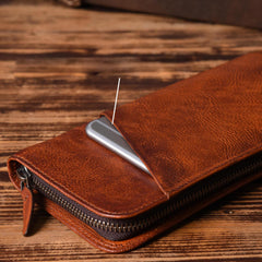 Handmade Leather Mens Cool Long Leather Wallet Zipper Phone Clutch Wallet for Men - imessengerbags