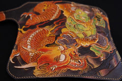 Handmade Leather Tooled Thunder God Mens Chain Biker Wallet Cool Leather Wallet With Chain Wallets for Men - imessengerbags
