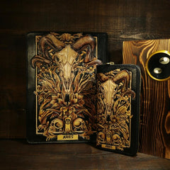 Handmade Leather Tooled CONSTELLATION Mens Cool Long Leather iPad Bag Wristlet Clutch Wallet for Men - imessengerbags