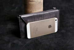 Genuine Leather Mens Cool Long Leather Wallet Card Wallet Clutch Wristlet Wallet for Men - imessengerbags