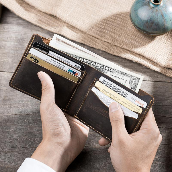 Handmade Leather Mens Cool Slim Leather Wallet Men Small Wallets Bifold for Men - imessengerbags