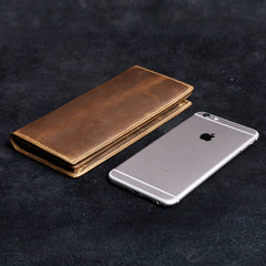 Genuine Leather Mens Cool Long Leather Wallet Zipper Clutch Wristlet Wallet for Men - imessengerbags