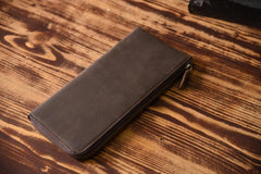 Handmade Leather Mens Cool Long Leather Wallet Zipper Clutch Wallet for Men - imessengerbags