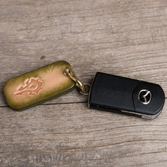 Handmade Leather Mens World of Warcraft Cool Keychain KeyCharm Keyring Pendant for Men - imessengerbags