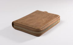 Handmade Leather Mens Cool Slim Leather Zipper Wallet Men Small Wallets Bifold for Men - imessengerbags