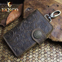 Handmade Leather Floral Mens Cool Key Wallet Wallet Card Holder Small Card Keychain Wallets for Men - imessengerbags