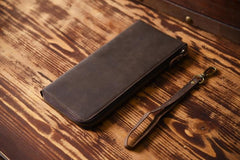 Handmade Leather Mens Cool Long Leather Wallet Zipper Clutch Wallet for Men - imessengerbags