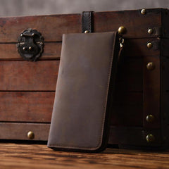 Handmade Leather Mens Cool Long Leather Wallet Zipper Clutch Wallet for Men - imessengerbags