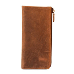Handmade Leather Mens Cool Long Leather Wallet Zipper Clutch Wallet for Men - imessengerbags