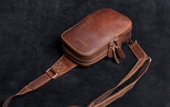 Genuine Leather Mens Cool Chest Bag Sling Bag Crossbody Bag Travel Bag Hiking Bag for men
