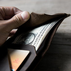 Handmade Leather Mens Cool Slim Leather Wallet Men Small Wallets Bifold for Men - imessengerbags