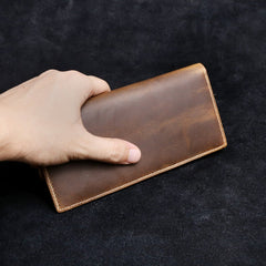Genuine Leather Mens Cool Long Leather Wallet Zipper Clutch Wristlet Wallet for Men - imessengerbags