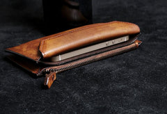 Genuine Leather Mens Cool Long Leather Wallet Card Wallet Clutch Wristlet Wallet for Men - imessengerbags