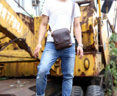 Genuine Leather Mens Cool Messenger Bag Square Bag Chest Bag Bike Bag Cycling Bag for men - imessengerbags