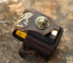Vintage Leather Mens Skull Cool Cigarette Holder Case with lighter Holder for Men - imessengerbags