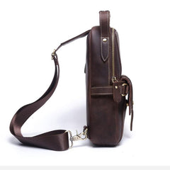 Genuine Leather Mens Cool Chest Bag Sling Bag Crossbody Bag Travel Bag Hiking Bag for men