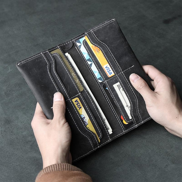 Handmade Leather Mens Clutch Wallet Cool Leather Wallet Long Phone Wallets for Men - imessengerbags