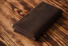 Handmade Leather Mens Cool Long Leather Wallet Cards Clutch Wallet for Men