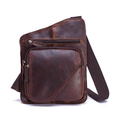 Genuine Leather Mens Cool Chest Bag Sling Bag Crossbody Bag Travel Bag Hiking Bag for men