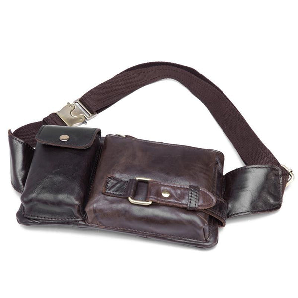 GENUINE LEATHER MENS SMALL WAIST BAG HIP PACK BELT BAGs FANNY PACK BUMBAG FOR MEN - imessengerbags