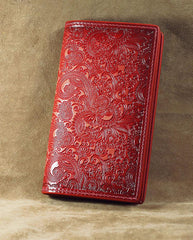 Handmade Leather Tooled Trifold Henna Floral Mens Long Wallet Cool Leather Wallet Clutch Wallet for Men - imessengerbags