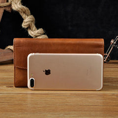 Cool Mens Leather Long Wallet for Men Long Trifold Brown Wallets