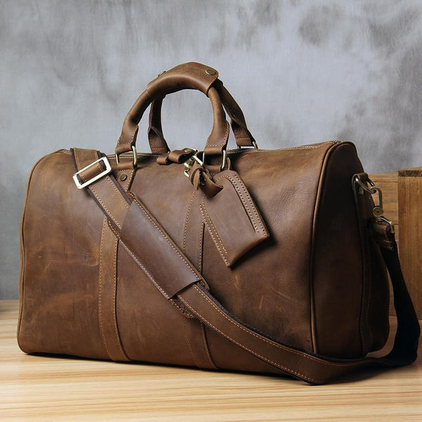 Leather Mens Cool Large Weekender Bag Travel Bag for Men