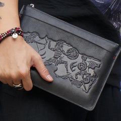 Handmade Leather Mens Urban Cohort Clutch Cool Slim Wallet Zipper Clutch Wristlet Wallet for Men