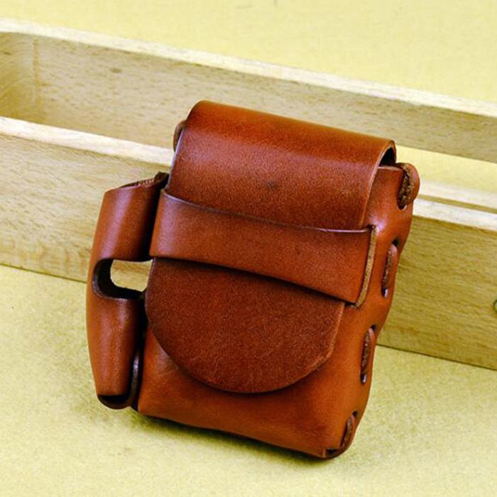 Handmade Leather Mens Cigarette Case with Belt Loop Cool Lighter Holder for Men - imessengerbags