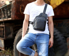 Genuine Leather Mens Cool Chest Bag Sling Bag Crossbody Bag Travel Bag Hiking Bag for men